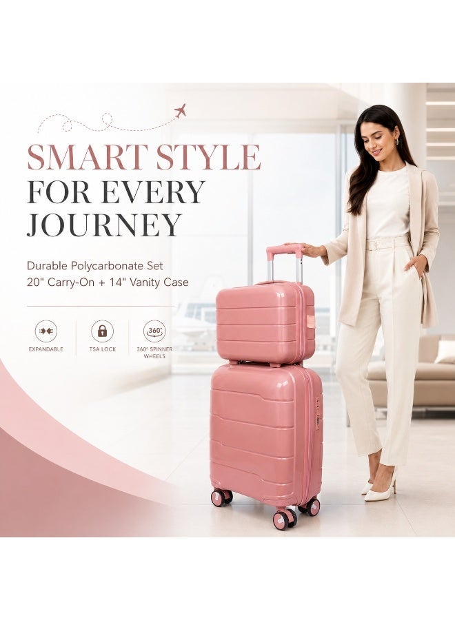 Hard Shell Trolley Luggage Set 2 Pieces 20 & 14 Inch with Smooth Rolling Wheels, Secure Lock, Organized Storage for Travel and Short Trips - Image 1