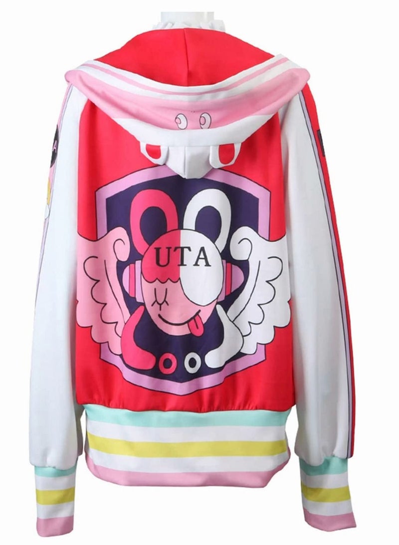One Piece Uta Red Coat Costume Cosplay Hoodie 3D Printed Sweatshirt Pink Coat Tops Suits Outfits for Women - Image 2