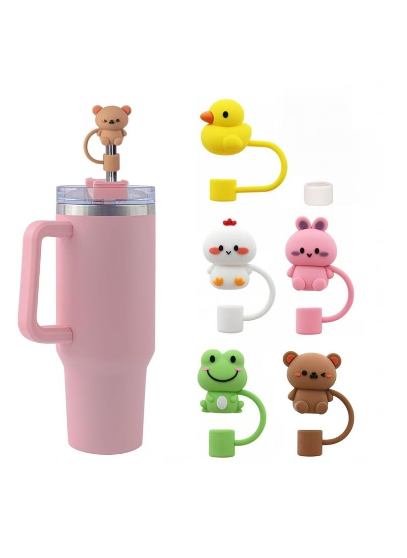 DELGREEN - 5Pcs Straw Cover Cap for Stanley Cup Silicone Straw Topper Compatible with 30&40 Oz Tumbler with Handle 10mm 0.4in Dust-Proof Reusable Straw Tips Lids - Image 1