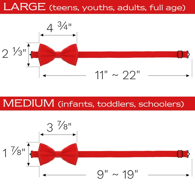 Adam Young Boy's Scarlet Bow Tie Pre-Tied Style Formal Satin Classic Bowtie for Tuxedo Faux Silk (Medium, Red) - Image 5