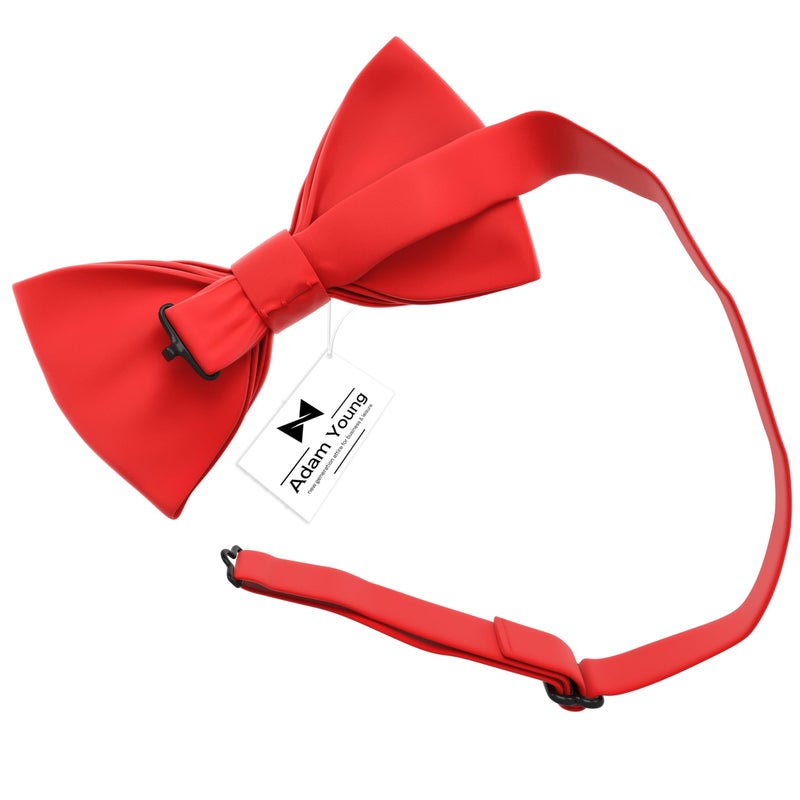 Adam Young Boy's Scarlet Bow Tie Pre-Tied Style Formal Satin Classic Bowtie for Tuxedo Faux Silk (Medium, Red) - Image 3