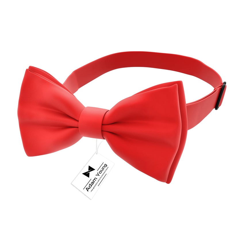 Adam Young Boy's Scarlet Bow Tie Pre-Tied Style Formal Satin Classic Bowtie for Tuxedo Faux Silk (Medium, Red) - Image 2