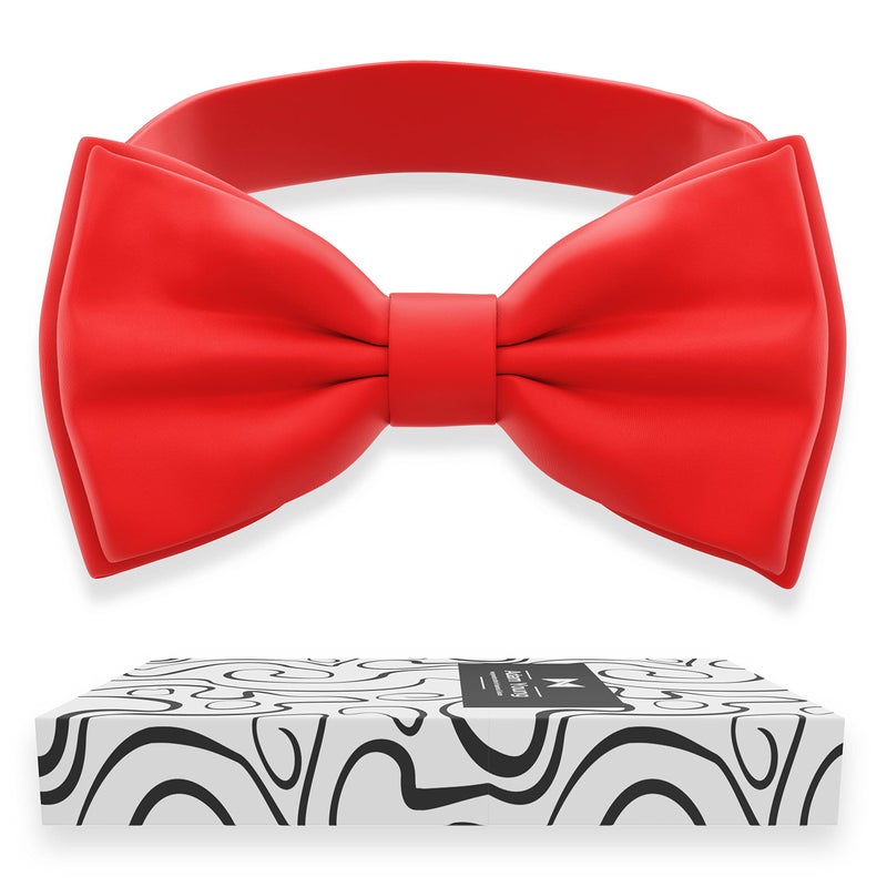 Adam Young Boy's Scarlet Bow Tie Pre-Tied Style Formal Satin Classic Bowtie for Tuxedo Faux Silk (Medium, Red) - Image 1