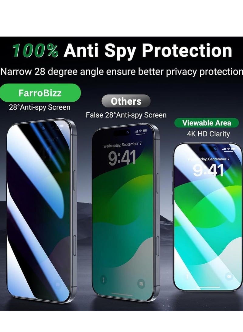 ELTRAZONE Privacy Screen Protector for iPhone 16 Pro Max – Anti-Spy Tempered Glass, 9H Hardness, 9D Full Coverage, Auto-Align Frame, 2-Pack - Image 2