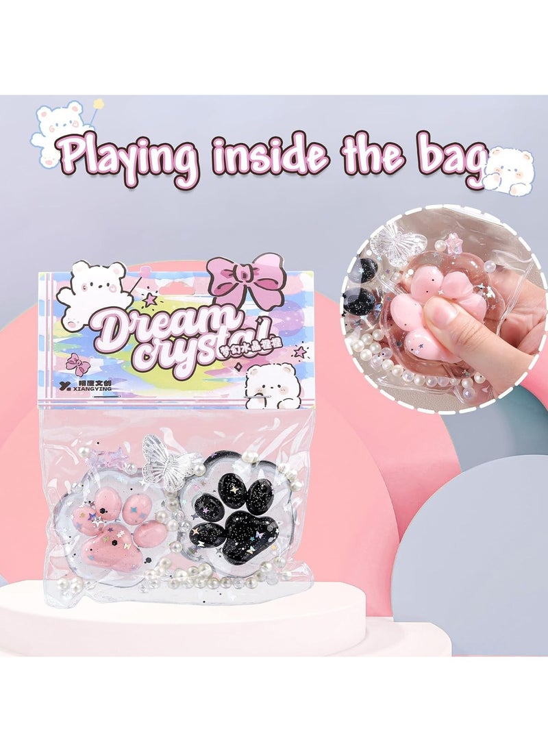 Whimsy 2 Pcs Cat Paw Squishies Squeeze Toys,Taba Squishy Cat Paw Soft Stress Relief Sensory Toys Novelty Fidget Toys, Kids Clear Squishy for Adults Teenage  Party gifts,Super Soft Squeeze Fidget Toys  for All ages (Black & Pink Cat Paw)  - Image 2