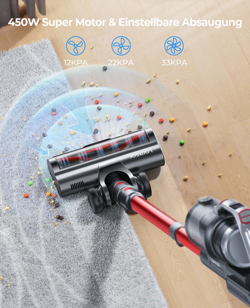 Laresar Cordless Vacuum Cleaner, 33 Kpa/450 W Wireless Vacuum Cleaner with Colourful Screen, 55 Minutes Running Time, Anti Tangle Brush Roll Vacuum Cleaner for Floors, Carpets, Pet (Elite S6) - Image 2