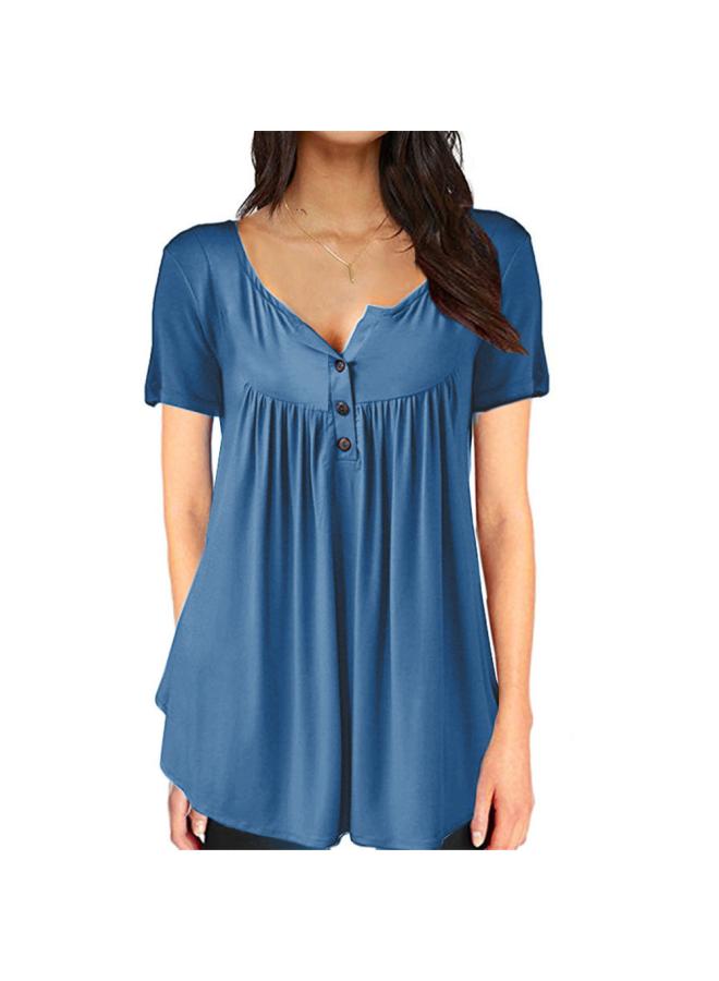 European And American Women's Clothing Pleated Button Loose Short-sleeved T-shirt Top