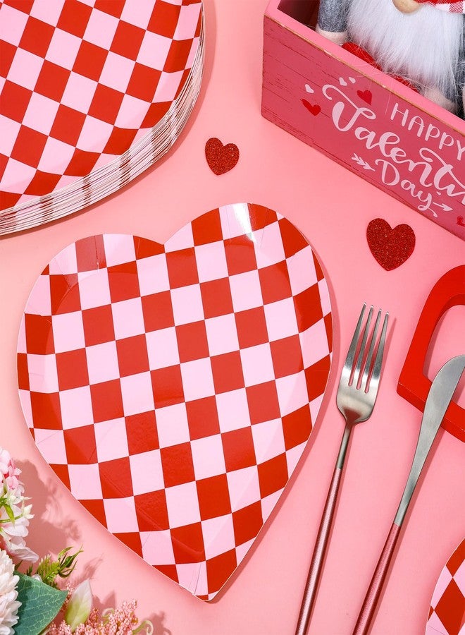 Whaline صحون ورقية من واهلين 40 قطعة ليوم عيد الحب شكل قلب مزخرف باللونين الأحمر والوردي صحون قابلة للتصرف لمستلزمات حفلات الزفاف وذكرى الزواج - Image 3