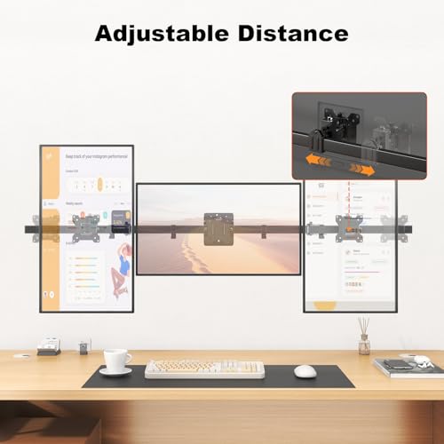 Putilsen Mount Triple Monitor Wall-Mount for 17"-32" Screens - Adjustable Heavy Duty Three Wall Monitor Mount with Cable Management, Space-saving,Tilt, Swivel, Rotation, VESA 75/100 mm, Max 15.4lbs per Screen, Black - Image 4