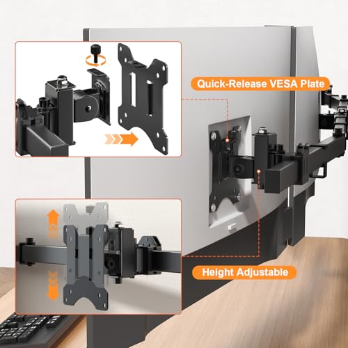Putilsen Mount Triple Monitor Wall-Mount for 17"-32" Screens - Adjustable Heavy Duty Three Wall Monitor Mount with Cable Management, Space-saving,Tilt, Swivel, Rotation, VESA 75/100 mm, Max 15.4lbs per Screen, Black - Image 5