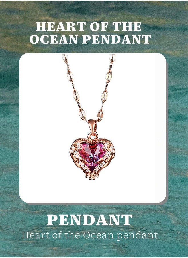Hilyagems Heart-Stirring Ocean: Pink Ocean Pendant Necklace - Zinc Alloy Non-Fading Collarbone Chain | Romantic Valentine's Gift  - Image 1