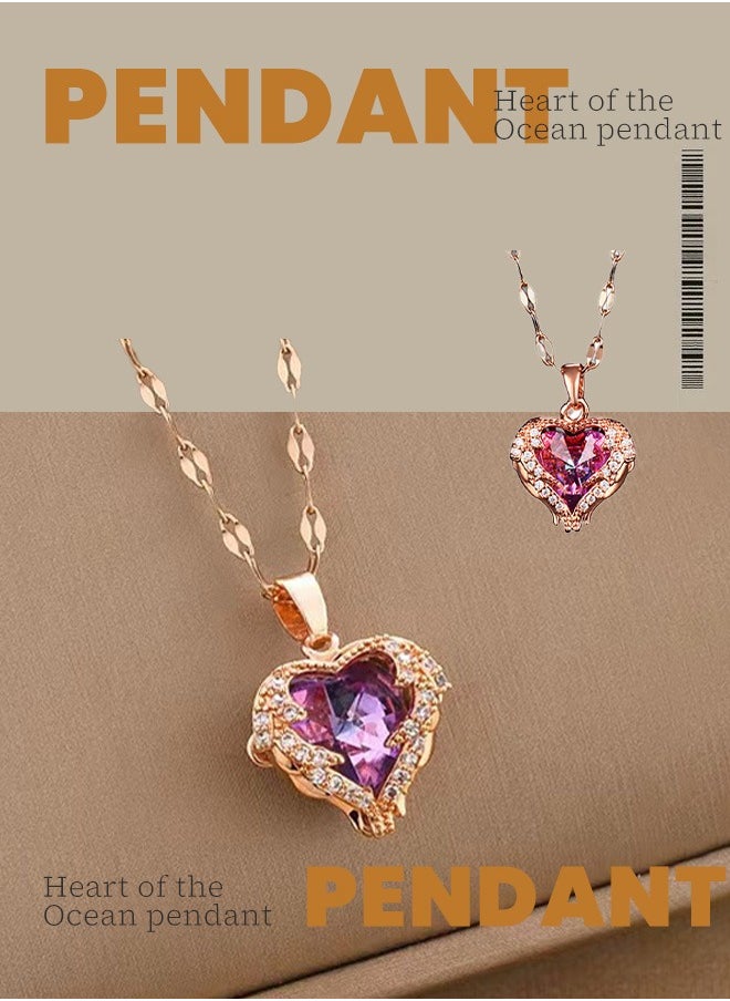 Hilyagems Heart-Stirring Ocean: Pink Ocean Pendant Necklace - Zinc Alloy Non-Fading Collarbone Chain | Romantic Valentine's Gift  - Image 3