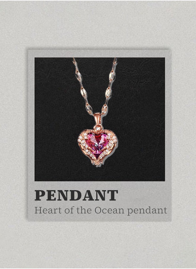 Hilyagems Heart-Stirring Ocean: Pink Ocean Pendant Necklace - Zinc Alloy Non-Fading Collarbone Chain | Romantic Valentine's Gift  - Image 4