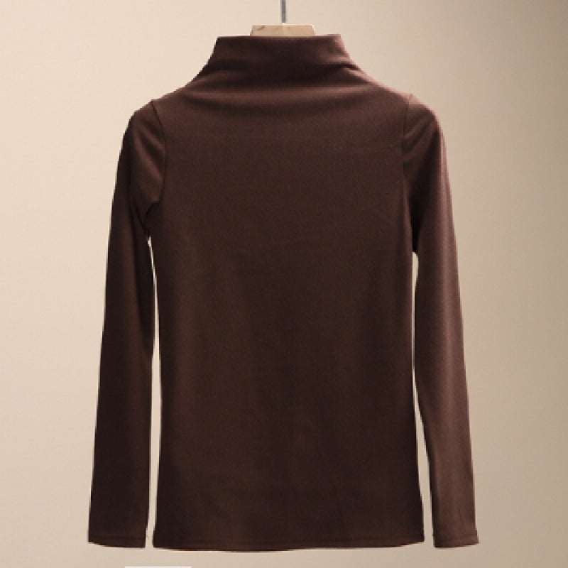 Double-Sided Velvet Turtleneck Womens Top Autumn 2024 Brown - Image 1