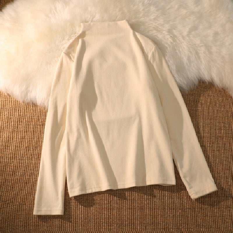 Double-Sided Velvet Turtleneck Womens Top Autumn 2024 Brown - Image 2