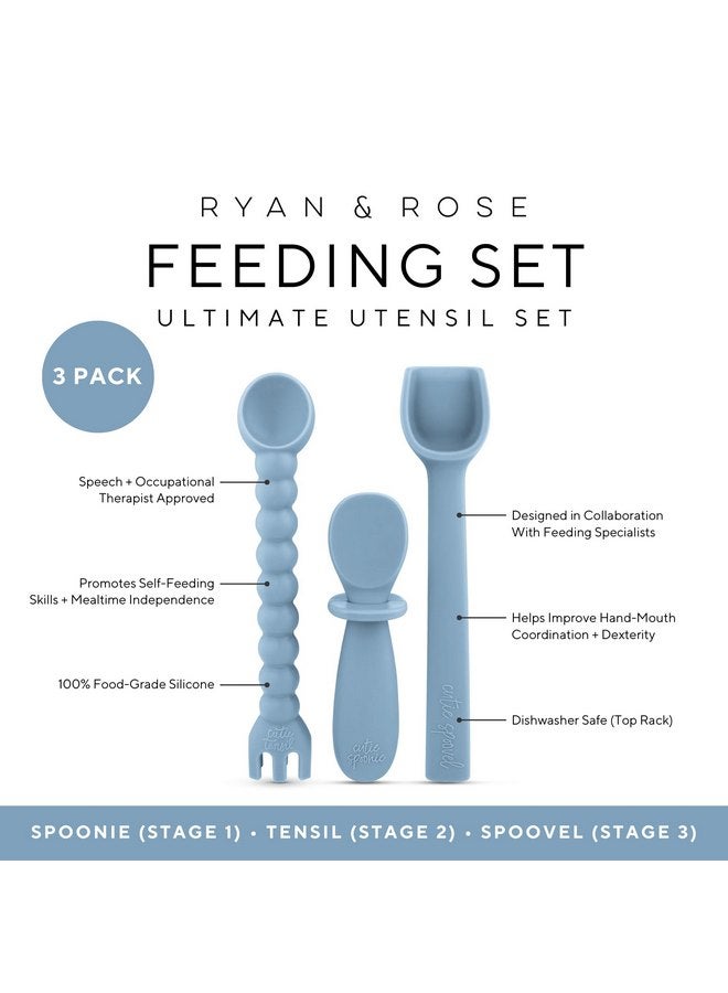 Ryan & Rose Ryan & Rose Ultimate Utensil Set of 3 Silicone Baby Spoons Silicone baby feeding set for baby led weaning, baby spoons self feeding 6 months, baby utensils, toddler utensils (Oxford) - Image 1