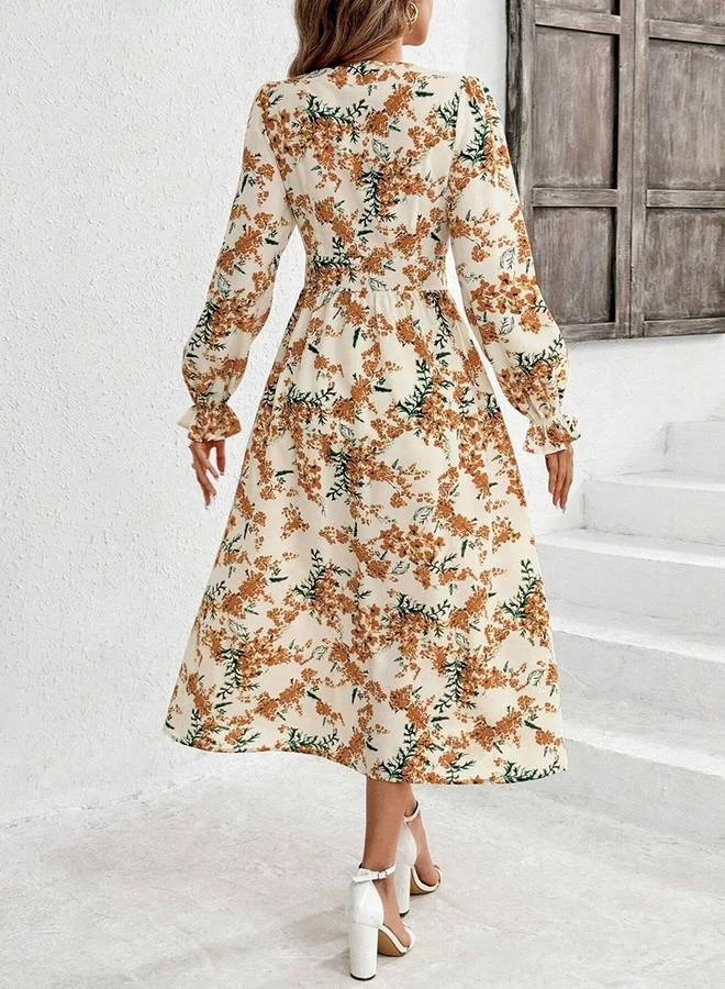 تايك تو فستان ميدي مطبع بالزهور وتفاصيل أزرار أمامية