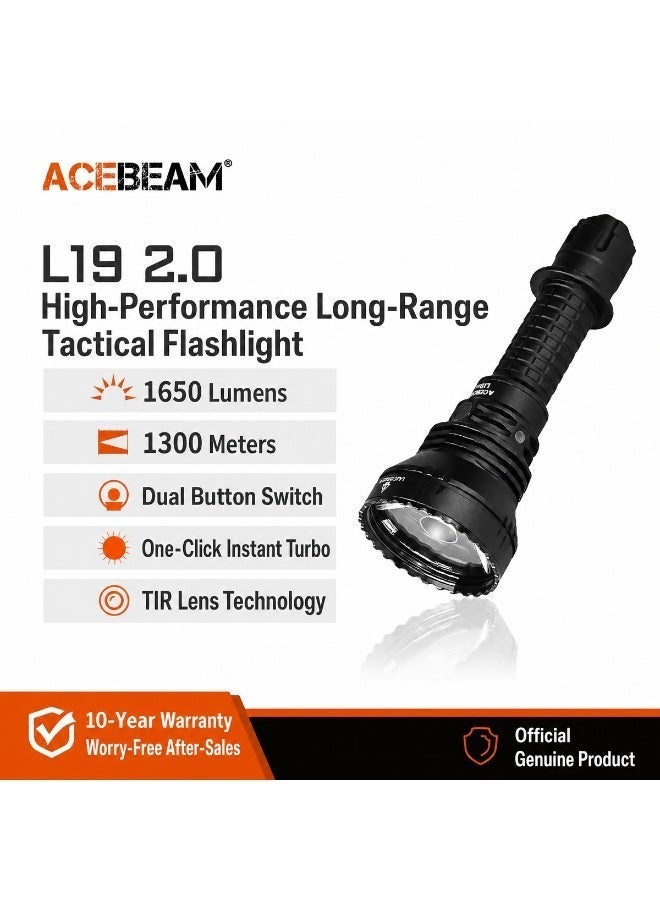 ACEBEAM مصباح يدوي LED ACEBEAM L19 2.0، مصباح تكتيكي بقوة 1650 لومن، شعاع يصل إلى 1300 متر، مصباح باحث قابل لإعادة الشحن عبر منفذ USB-C مخصص للشرطة، والترحال، وإنقاذ الأرواح - Image 1