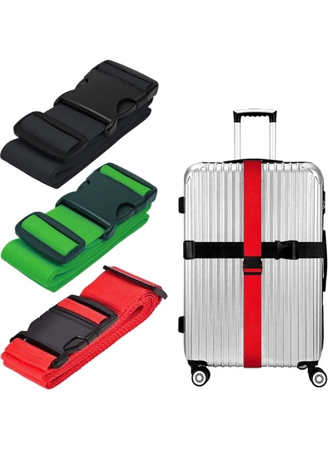 Premify 3 Pieces Luggage Straps | Heavy Duty Suitcase Cross Luggage Strap With Buckle | Wide Adjustable Packing Belt For Travel Accessories Bags | Red, Green & Black  - Image 1