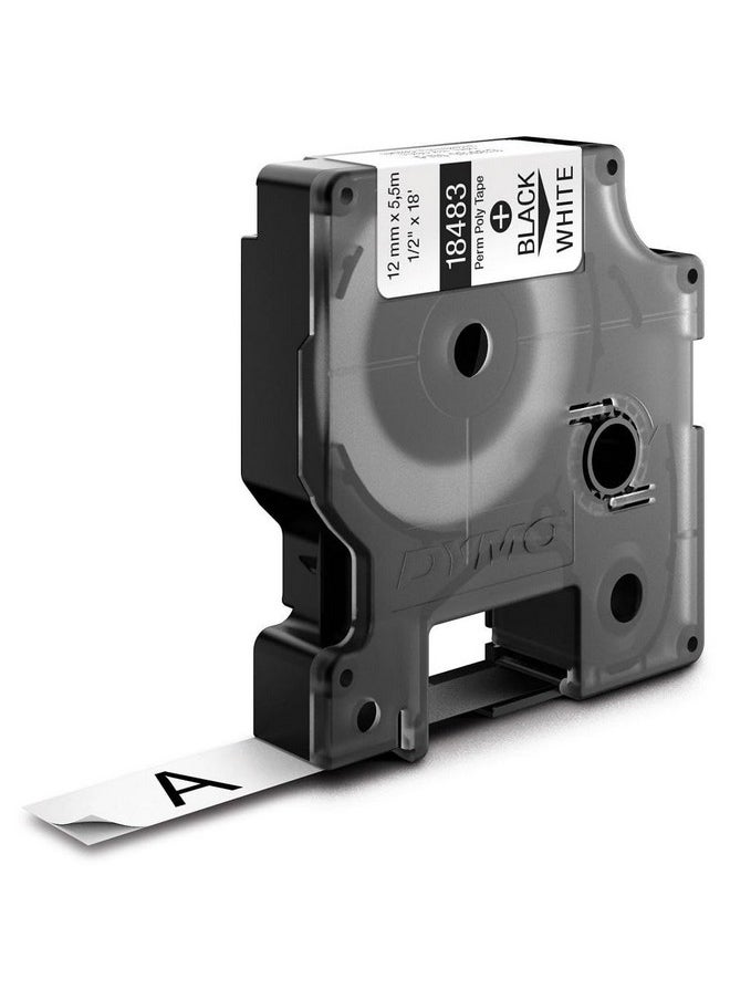 Dymo - Rhino Industrial Permanent Polyester Labels, 1/2", Black Print On White Tape - Image 1