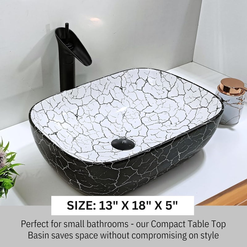 Reyal Premium Ceramic Wash Basin for bathroom Tabletop Wash basin 13 x 18 x 55 Counter Top Washbasin Bathroom Basin Vessel Sink white black strap - Image 3