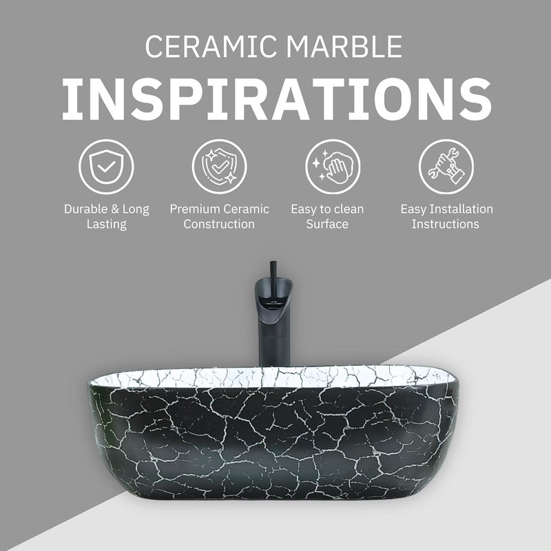 Reyal Premium Ceramic Wash Basin for bathroom Tabletop Wash basin 13 x 18 x 55 Counter Top Washbasin Bathroom Basin Vessel Sink white black strap - Image 4