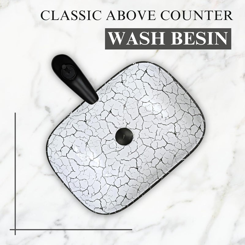 Reyal Premium Ceramic Wash Basin for bathroom Tabletop Wash basin 13 x 18 x 55 Counter Top Washbasin Bathroom Basin Vessel Sink white black strap - Image 5