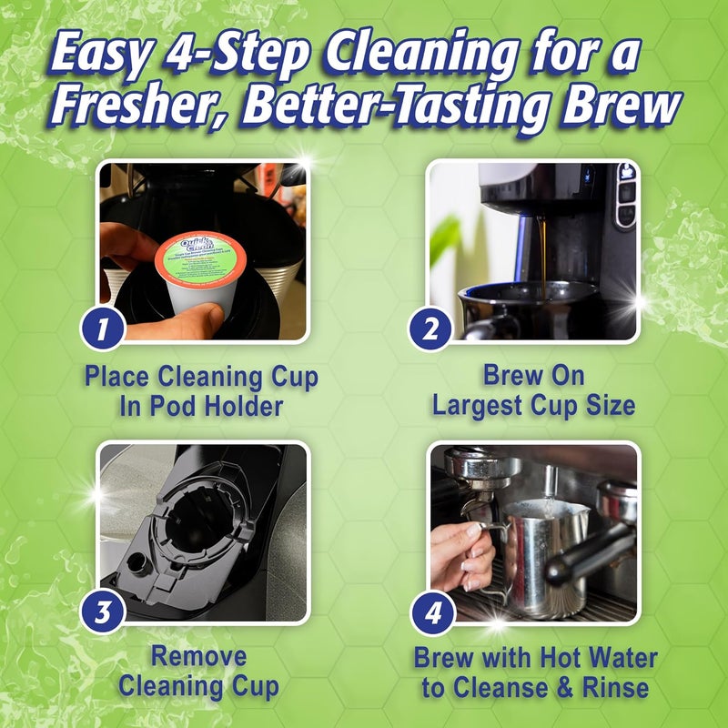 [6-Pack] Keurig Cleaning Pods - K Cup Cleaner Pod For Keurig - 2.0 Coffee Machine Compatible, Removes Stains, Non-Toxic and Eco-Friendly