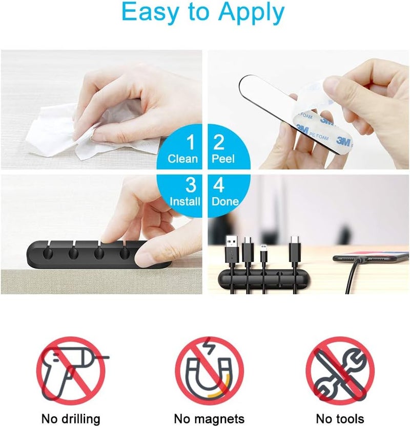 INCHOR Cable Clips, Cable Organizer Cord Holder for Desk, Charging Cable Holder Cord Clips, Nightstand Cord Organizer Cable Management Wire Clip (7, 5, 3 Slots) - Image 5