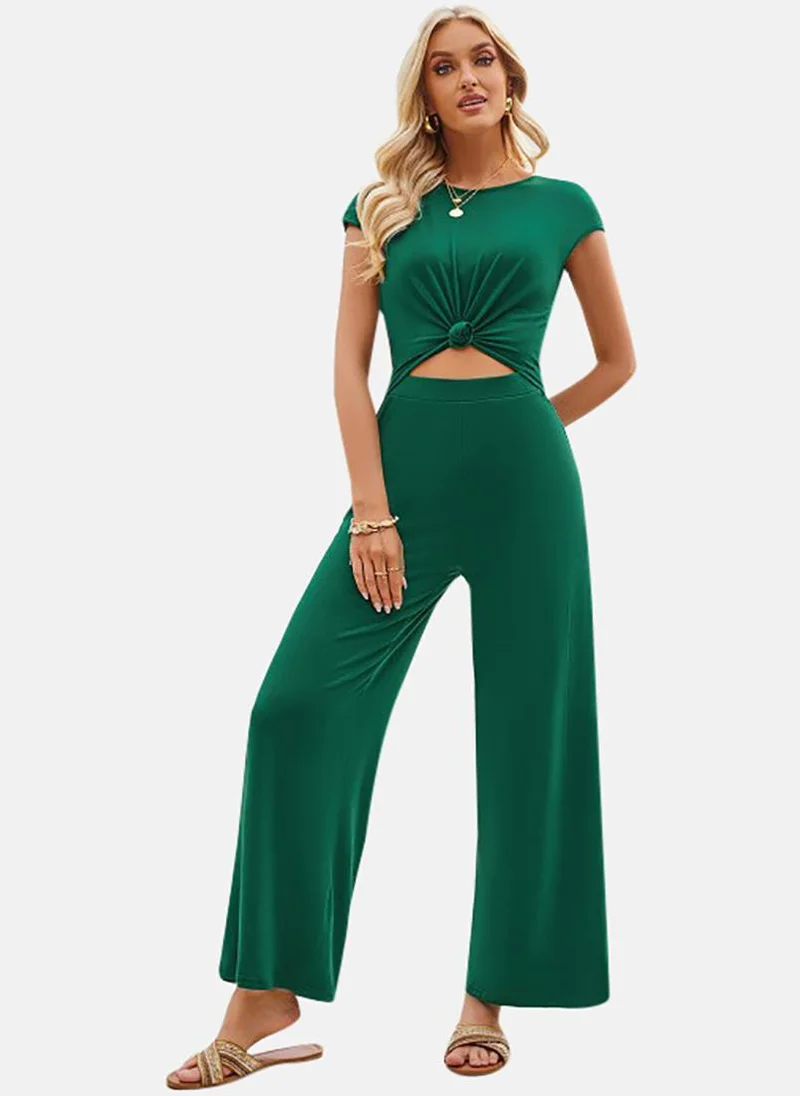 يونيكي Green Solid Relaxed Fit Square Neck Jumpsuit