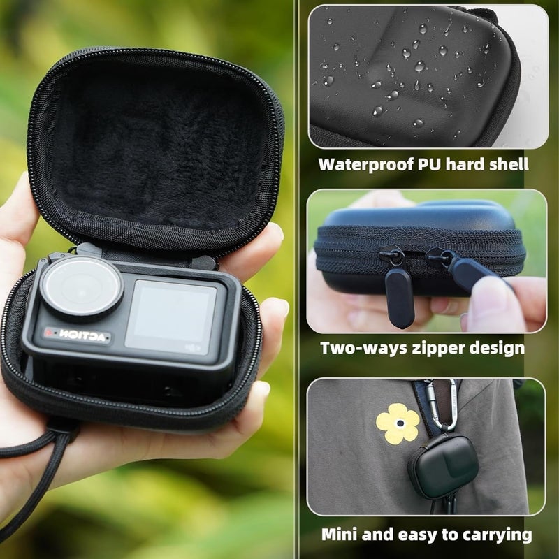 Flavizo Protective Carrying Case for Action 5 Pro/4/3, Waterproof PU Leather Hard Shell Travel Bag with Plush Lining, Compact Storage Box with 2 Lens Caps, Black 10×7×4.5cm - Image 4