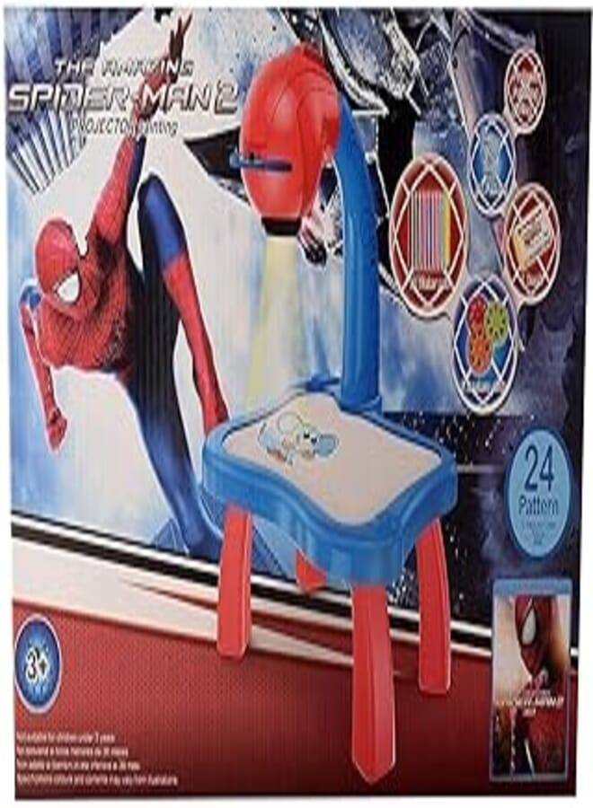 Spiderman office with a projector and with paper and colors