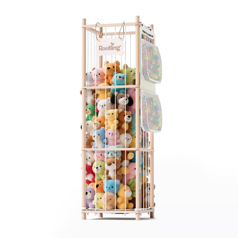 Rootling Stuffed Animal Storage Organizer 54 inch Tall Wooden Cute Zoo Toy Holder wBuilding Block Storage Bag Premium Wooden Material with Elastic Cord For Toddler Rooms Playrooms Bedrooms - Image 2