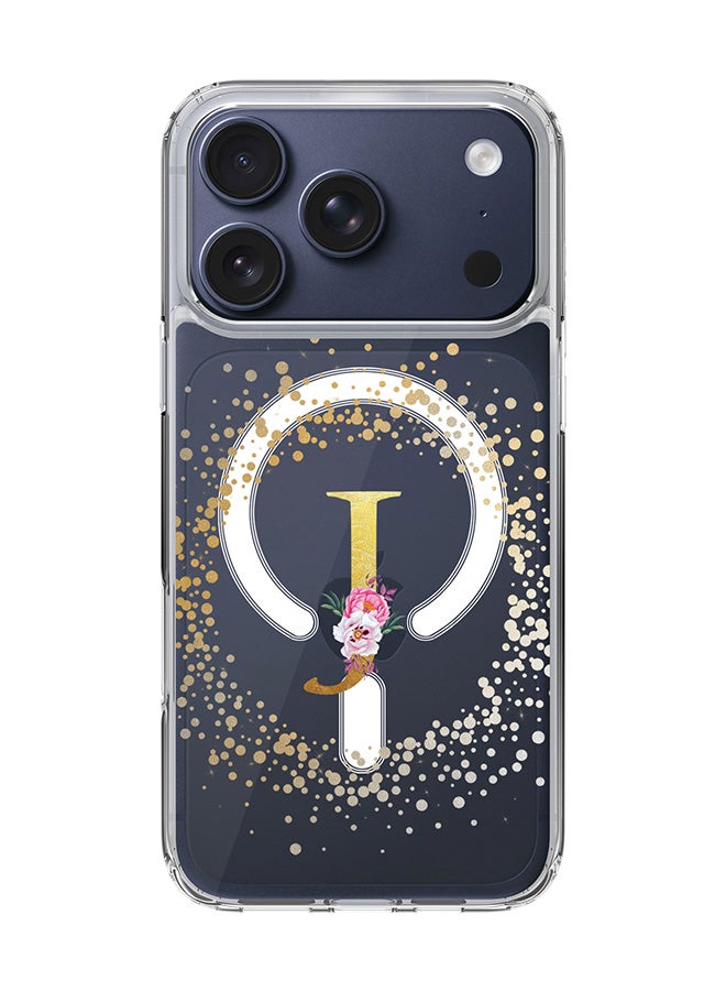 Stylizedd Classic Clear MagSafe Case for iPhone 17 Pro , Hybrid Soft Case Flexible Edges Anti Drop TPU PC Gel Thin Transparent Cover [ Designed for iPhone 17 Pro ] - Custom Monogram Initial Letter Floral Pattern Alphabet - J  (Clear )