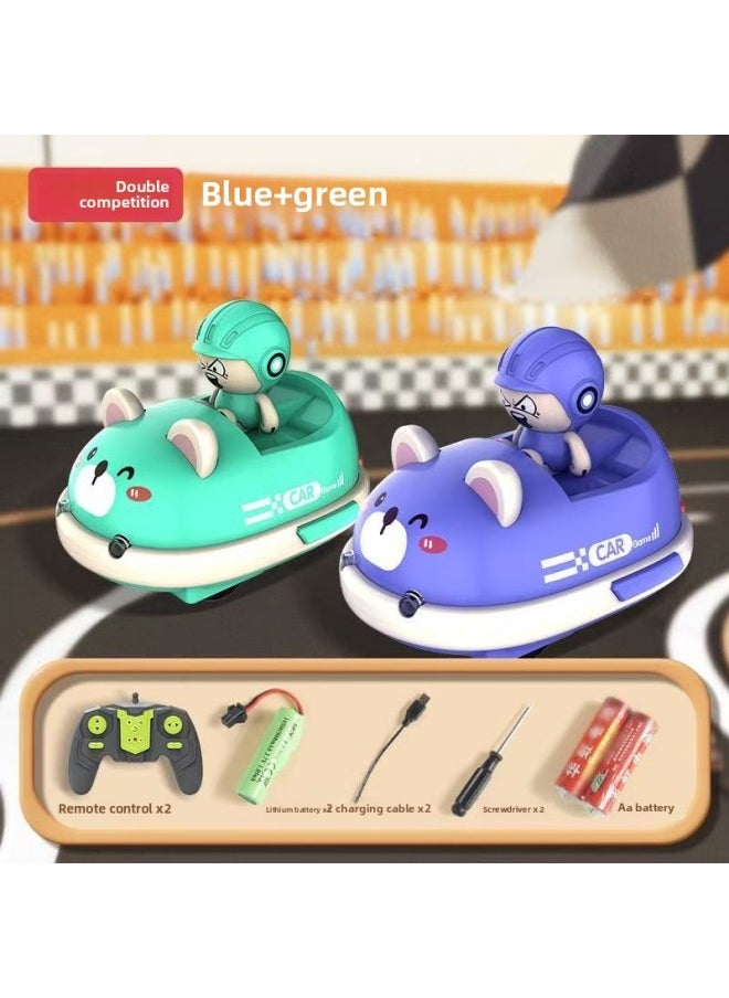 Generic Mini Parent-Child Remote Control Bumper Car Toy Boy Birthday Gift Double Battle Bike Drift Electric Kart-Color:Green + Blue [color Box]-Scale:Standard Configuration [one Car, One Power]  - Image 1