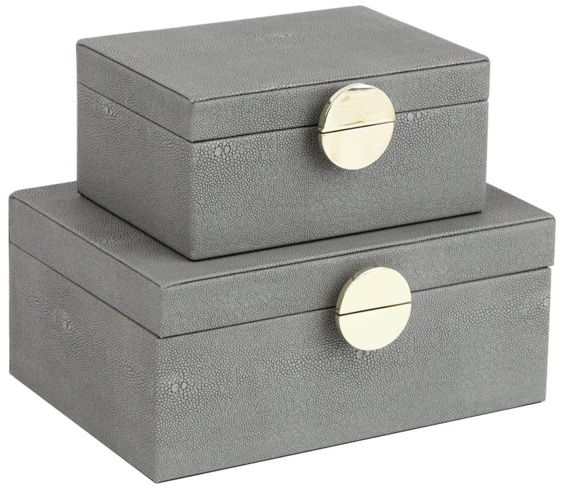 HofferRuffer Faux Leather Jewelry Boxes Decorative Boxes Storage Accessory Organizer with Gold Hardware Decor Classic Vegan Leather Set of 2 Pieces Dark Grey