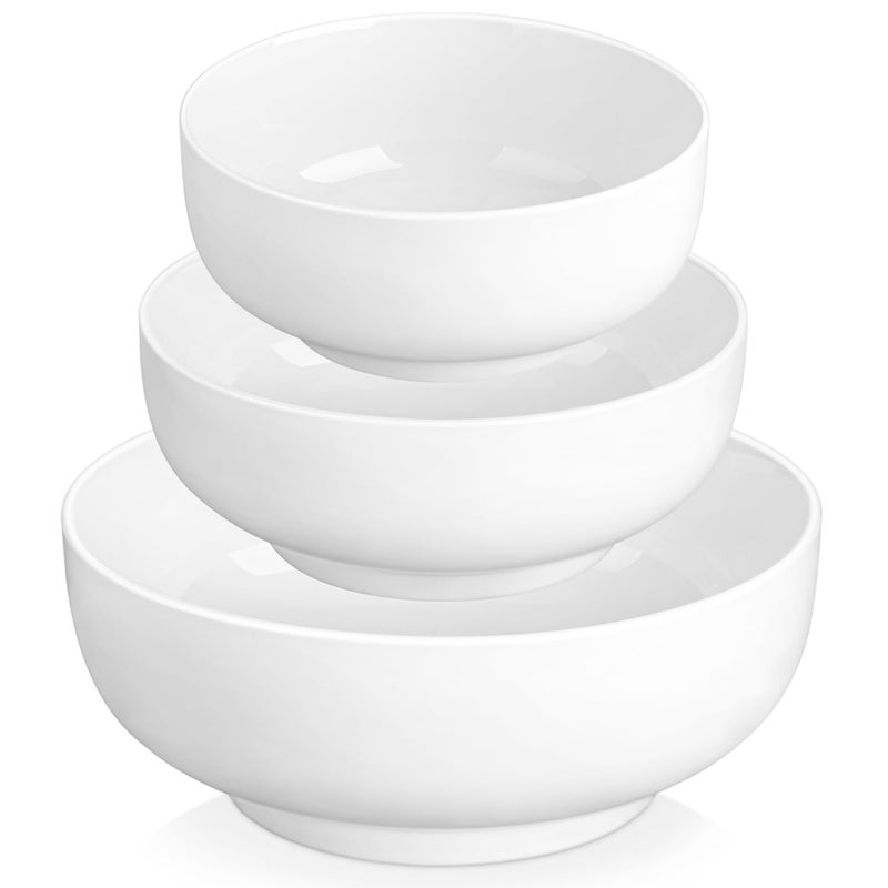 MALACASA Large Salad Bowls Soup Bowl Set of 3 Porcelain Cereal Bowl White Serving Bowls Perfect for Noodles Desserts and Breakfast 80018003400ML Microwave and Dishwasher Safe Serie Regular