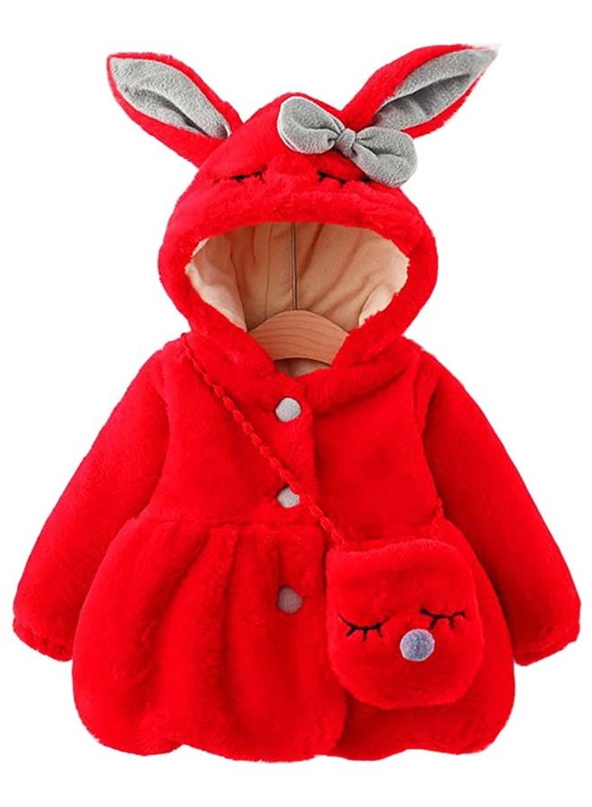Urtrend Baby Girl's Toddler Kids Fall Winter Coat Jacket Outerwear Ears Hood Hoodie, Red4, 2 Years - Image 1