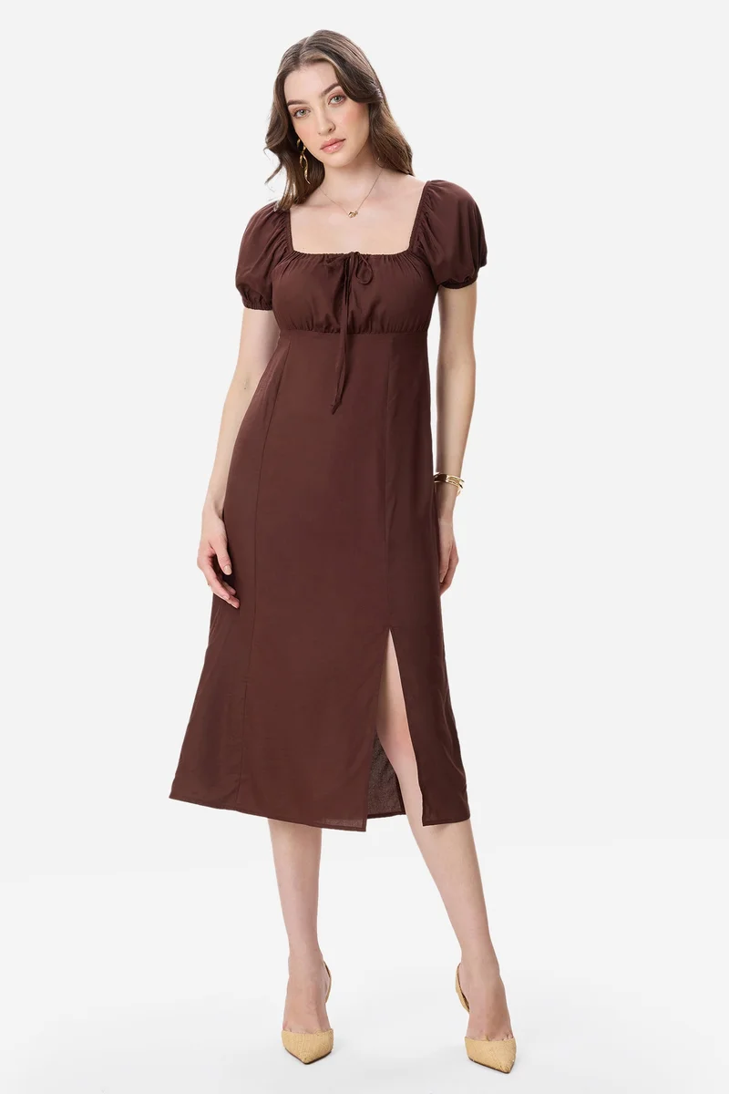 فيرجيو Abstract Viscose Puff Sleeve Dress for Women