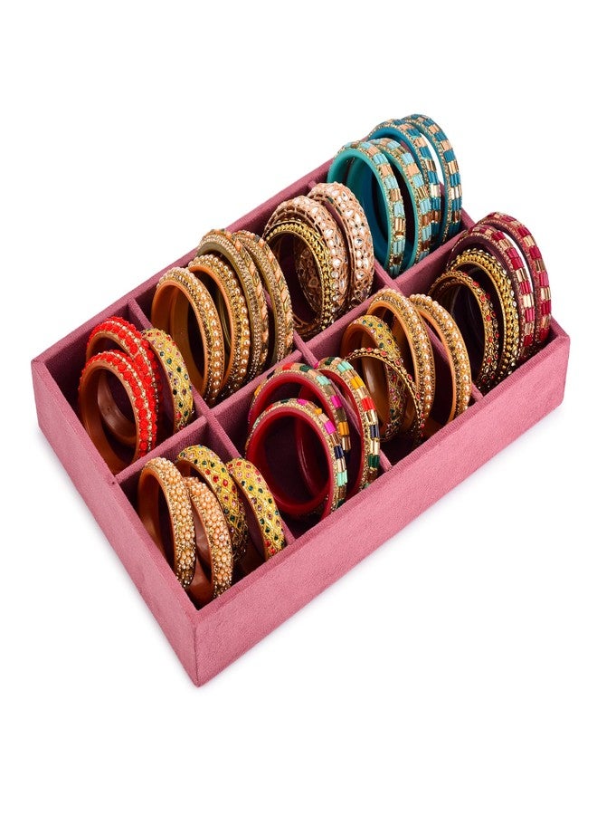 Azyeea - Bangle Storage Box in 8 slots Chudi kada & Bracelets holder Box for Bridal,–Durable & Elegant Bangle Holder for women/removal & adjustable slots in this box (11.5X7.5X1.8 Inch) /Dark Pink/ - Image 1