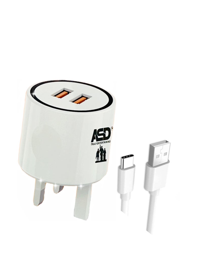 ASD Dual USB Mobile Charger with Type-C Cable for ios and Android - ASD-01 - Image 1
