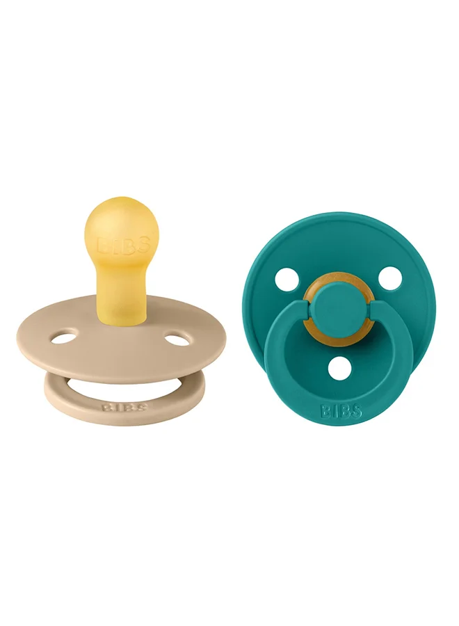 BIBS Pacifier Colour 2 Pack Latex Size 2, Taupe Scuba, Round Nipple