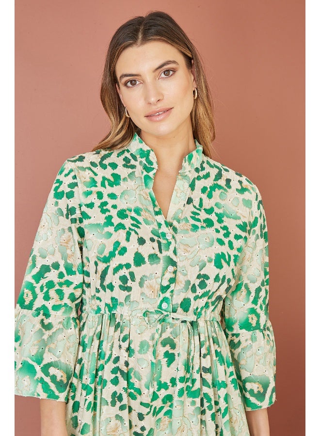 يامي فستان ميدي بطبعة خضراء - Image 3