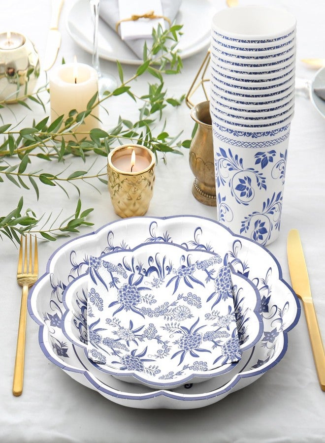 Maxcheck 490 Pcs Blue Floral Chinoiserie Paper Tableware Set 9" and 7" Floral Disposable Paper Dessert Plates Cups Napkins for Baby Bridal Shower Wedding Party Supply - Image 4