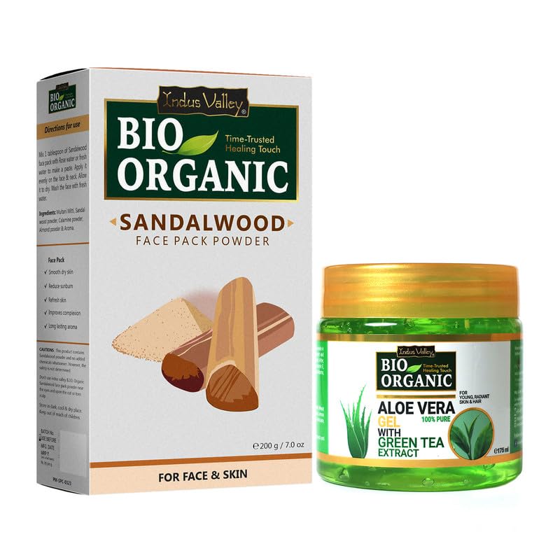 Indus Valley INDUS VALLEY Bio Organic NonToxic Aloe Vera Gel Sandalwood for Acne Scars Glowing Radiant Skin Treatment 175ml 200g - Image 1