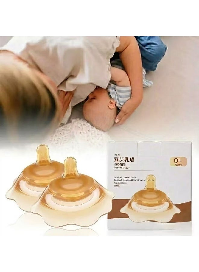 Murcia Nipple Shields for Nursing Newborn,Double Layer Breast Shield,for Latch Difficulties or Flat or Inverted Nipples，2 Pack，Upgraded Version (brown) - Image 1