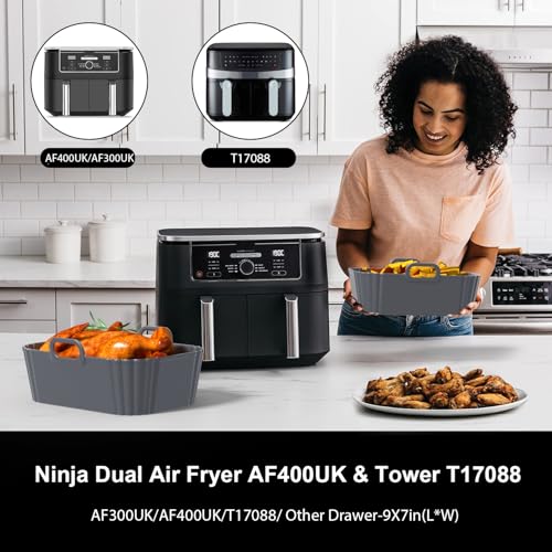 PINTAUR Silicone Air Fryer Liners 2 Pack, Reusable Compatible for Ninja Foodi DZ201, DZ401, DZ550, COSORI, Chefman, Instant, and 6-in-1 8-10QT Baskets - Image 3