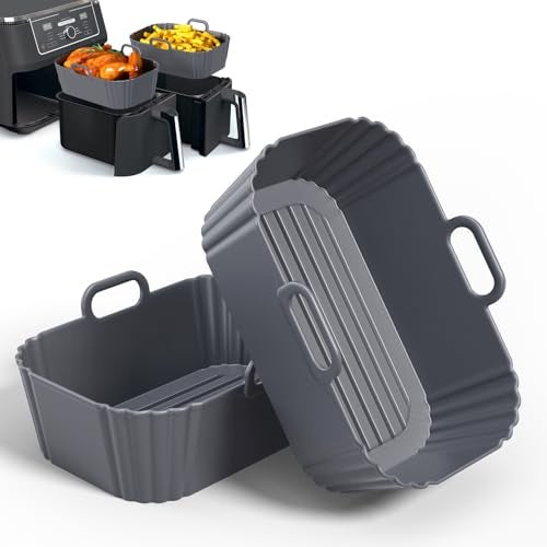 PINTAUR Silicone Air Fryer Liners 2 Pack, Reusable Compatible for Ninja Foodi DZ201, DZ401, DZ550, COSORI, Chefman, Instant, and 6-in-1 8-10QT Baskets - Image 1