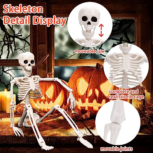 XIMISHOP 5pcs Halloween Skeleton Decoration, 16" Full Body Posable Hanging Skeleton with Movable Joints for Graveyard Haunted House Indoor Outdoor, White - Image 3