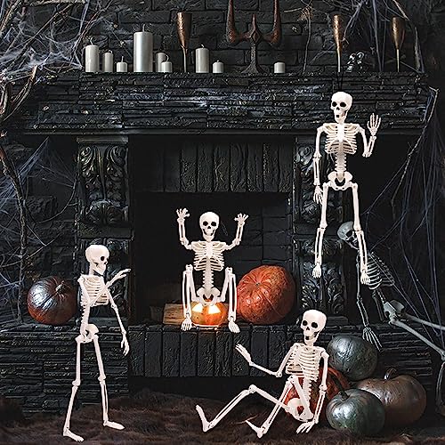 XIMISHOP 5pcs Halloween Skeleton Decoration, 16" Full Body Posable Hanging Skeleton with Movable Joints for Graveyard Haunted House Indoor Outdoor, White - Image 4